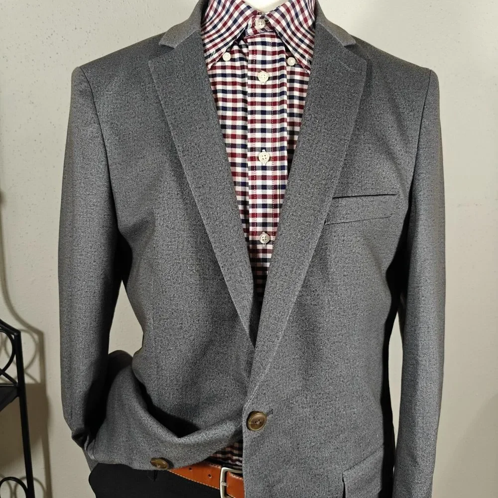 Haggar Men's In Motion Knitted Blazer Slim Fit Gray Poly Blend Size 46L‎